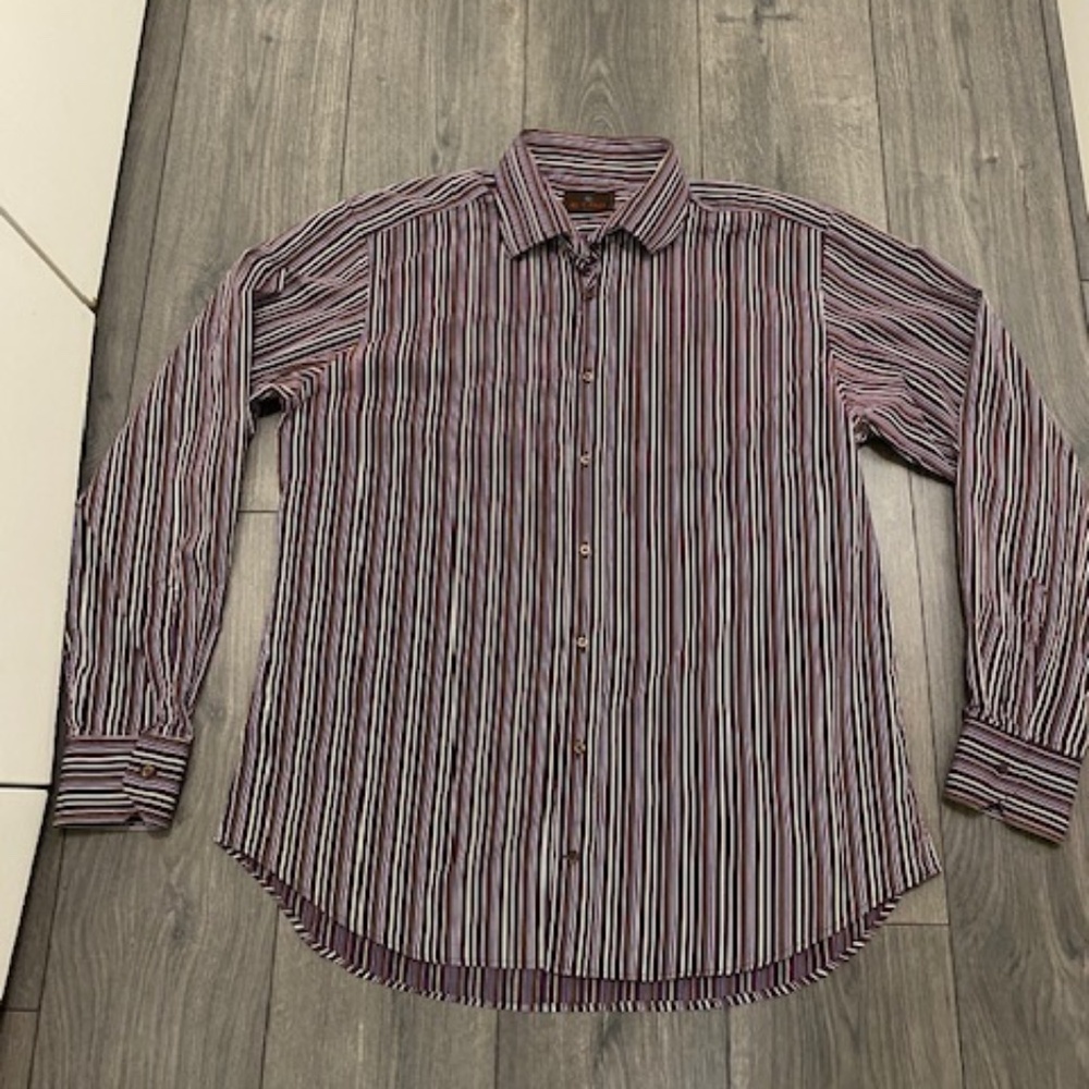 Etro Men's Striped Cotton Button Up Shirt Size XL